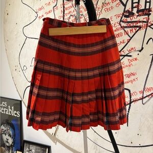 Vintage 60s Red Tartan Plaid Pleated Skirt